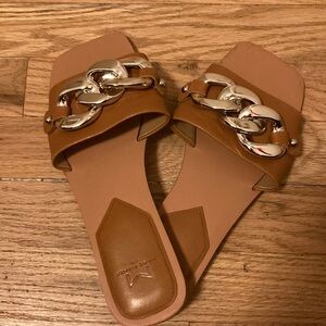 Marc Fisher leather tan / camel slides sandals. Lightly worn